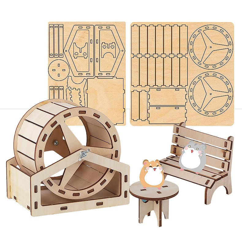Hamster House and Hideout - Chew Proof Small Animal Cage Accessories with Exercise Wheel for Dwarf Hamsters, Gerbils, Mice - Perfect for Playtime and Sleeping in Habitats