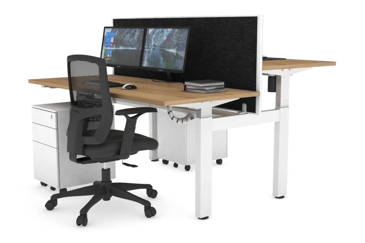 Adjustable 2-Person H Bench Workstation - White Frame (1200L x 700W) - Perfect for Office, Home Office & Co-Working Spaces