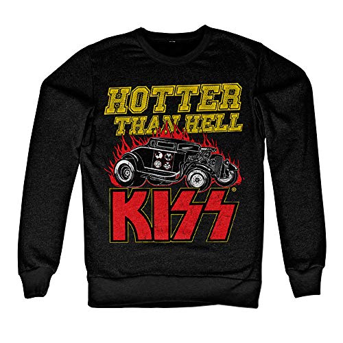 KISS Officially Licensed Hotter Than Hell Sweatshirt - Black Unisex Pullover Hoodie for Rock Fans | Perfect for Concerts, Halloween & Vintage Music Lovers