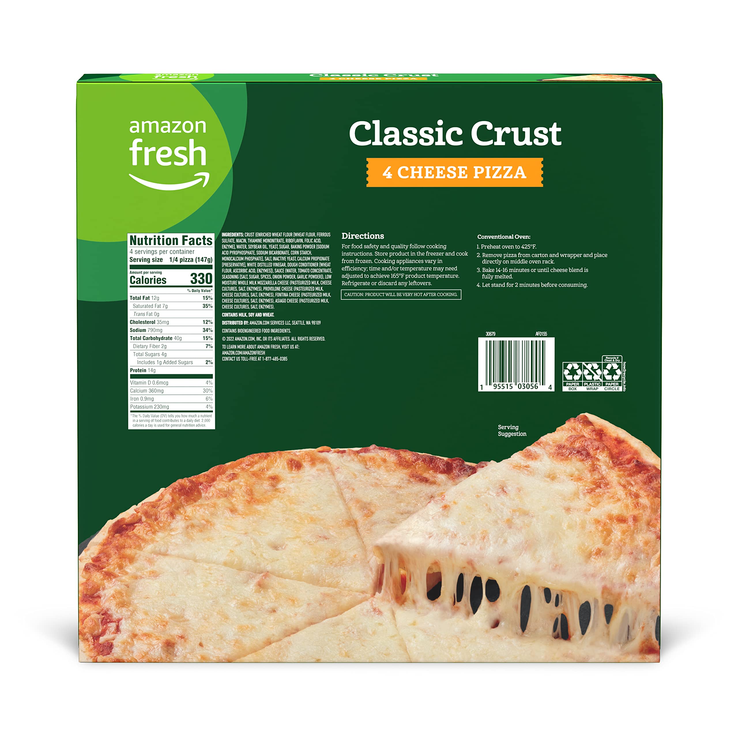 Amazon Fresh Classic Crust 4 Cheese Frozen Pizza - 20.7 Oz | Perfect for Family Dinners, Parties & Quick Meals