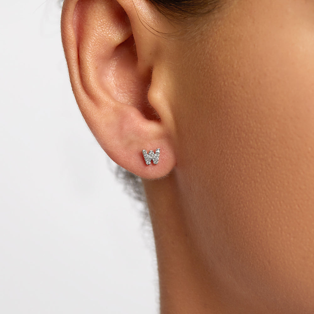 10k Gold Diamond Letter W Single Stud Earring - Elegant Initial Jewelry for Women, Perfect for Gifts, Everyday Wear & Special Occasions