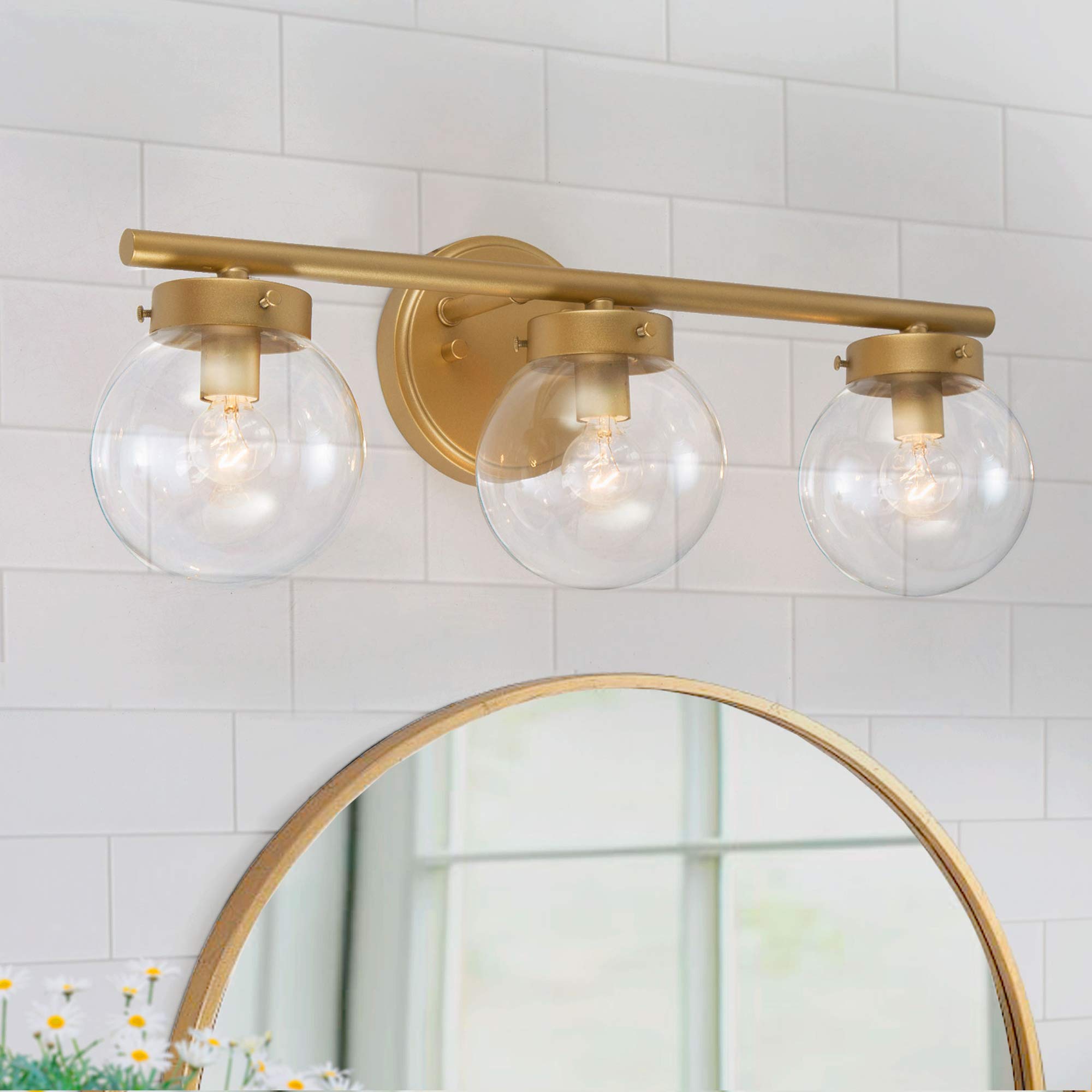 Gold Vanity Light with 3 Clear Globe Glass - 19.5