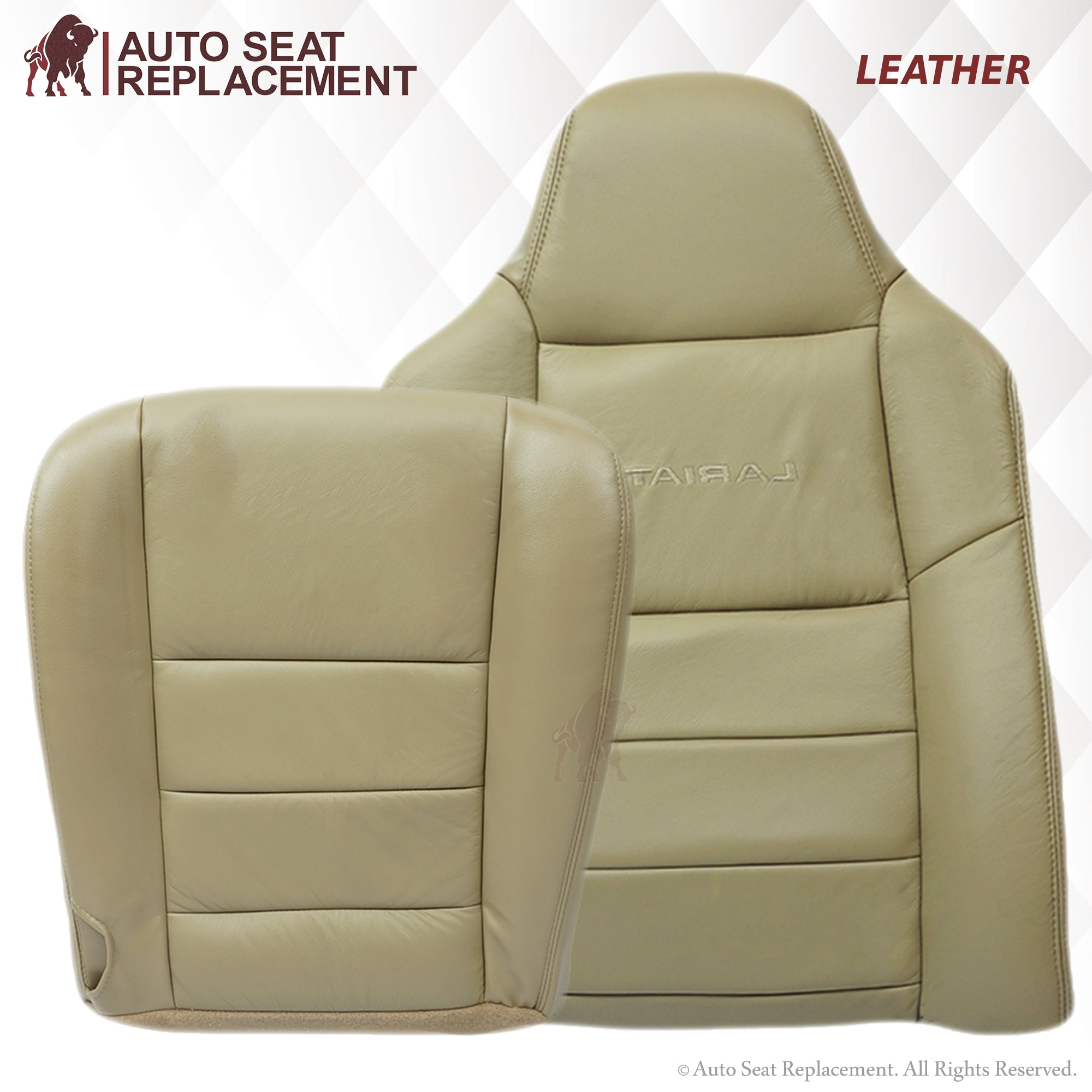 2002-2007 Ford F250 F350 Lariat Genuine Leather Seat Covers Set - Driver & Passenger Full Coverage (Bottom, Top & Backrest) - Tan Color | Premium Interior Upgrade for Trucks & Off-Road Vehicles