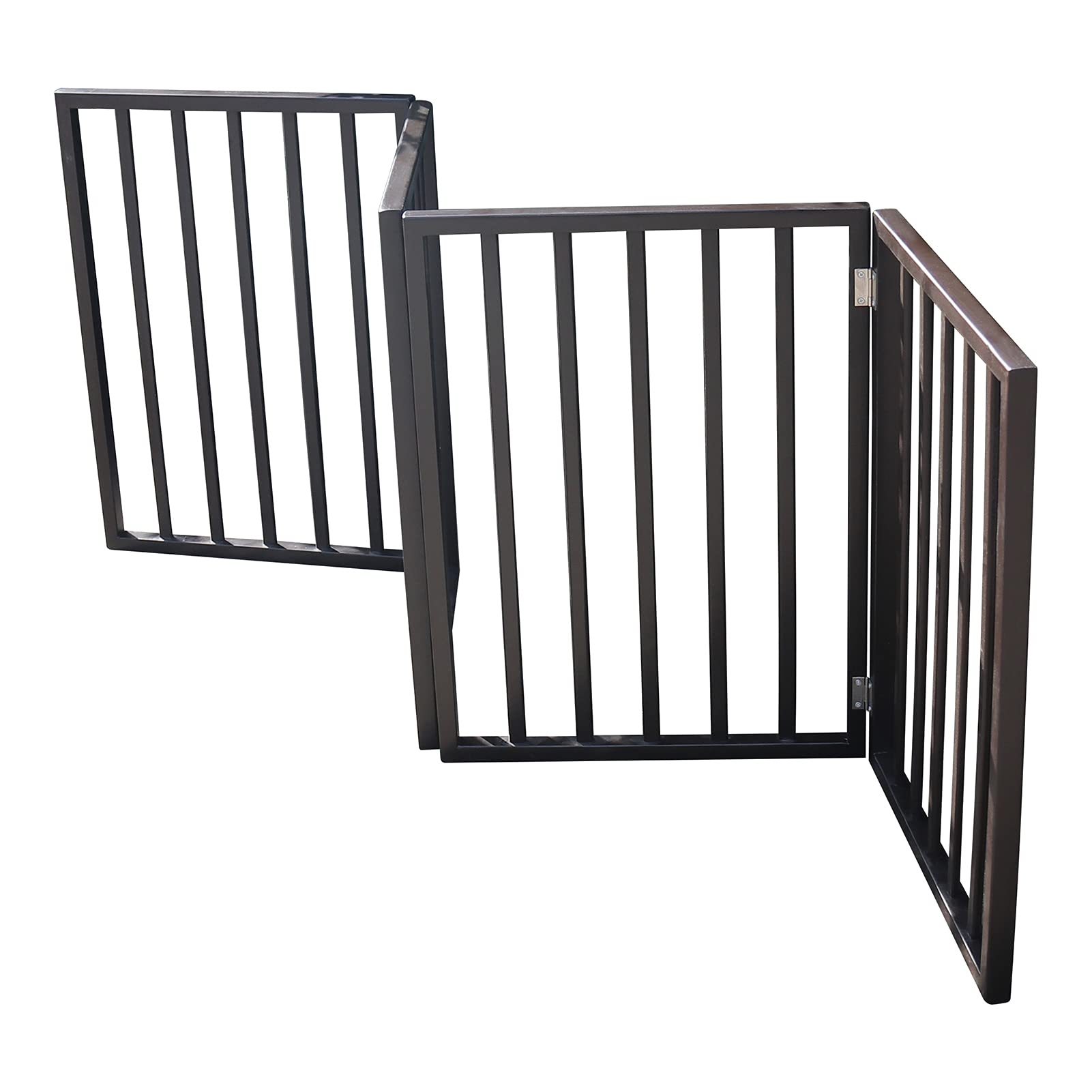 Adjustable Folding Pet Gate - Free Standing Wooden Dog Fence with Door | JENPECH Safety Playpen for Small & Large Dogs | Indoor/Outdoor Use for Home, Stairs & Yard (Black)