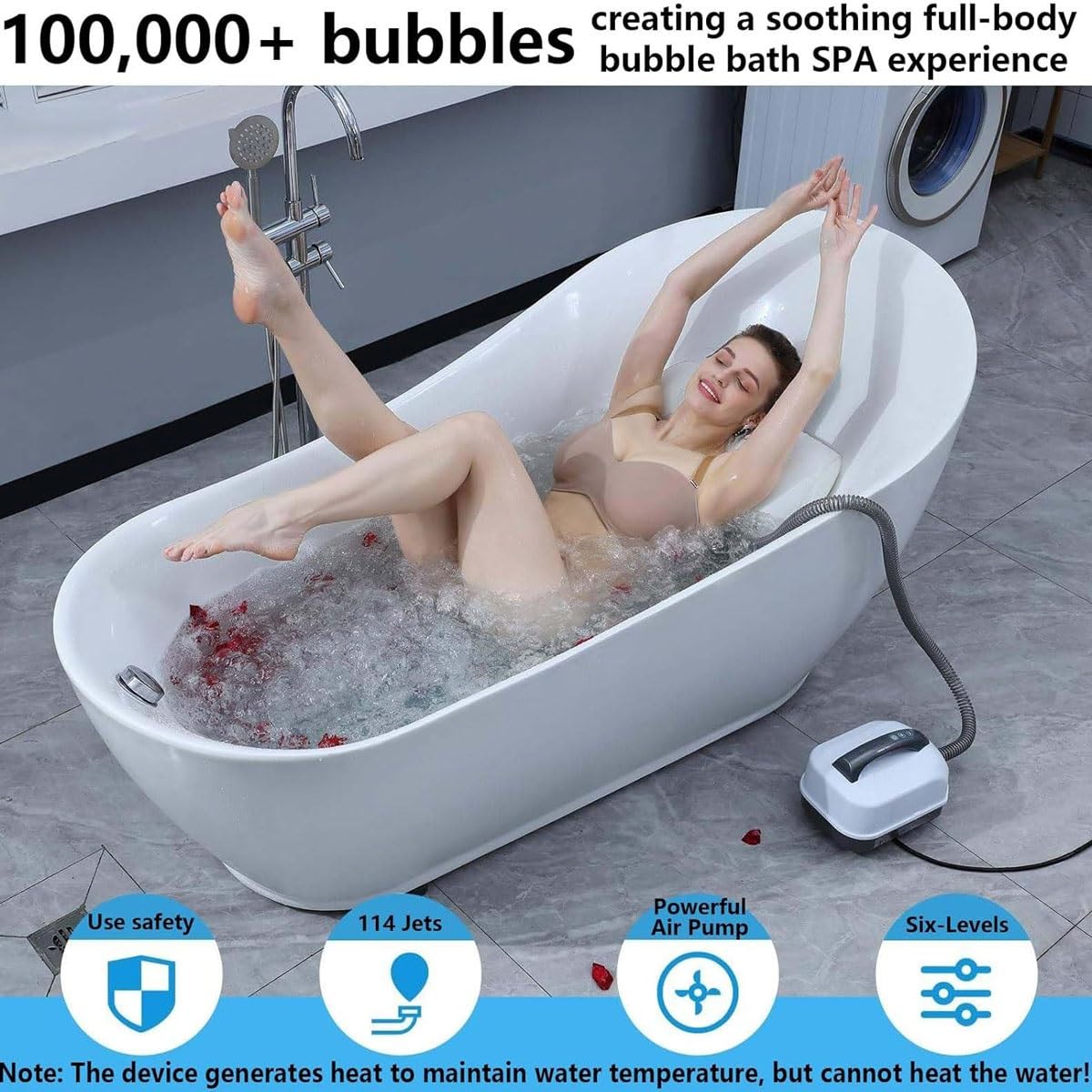 **Inflatable Bathtub Bubble Massage Mat - Portable Adult Spa Bathtub with Built-in Wavemaker & Air Pump, Adjustable Bubble Settings, Foldable for Easy Storage - Perfect for Home Relaxation, Spa Days & Hydrotherapy**