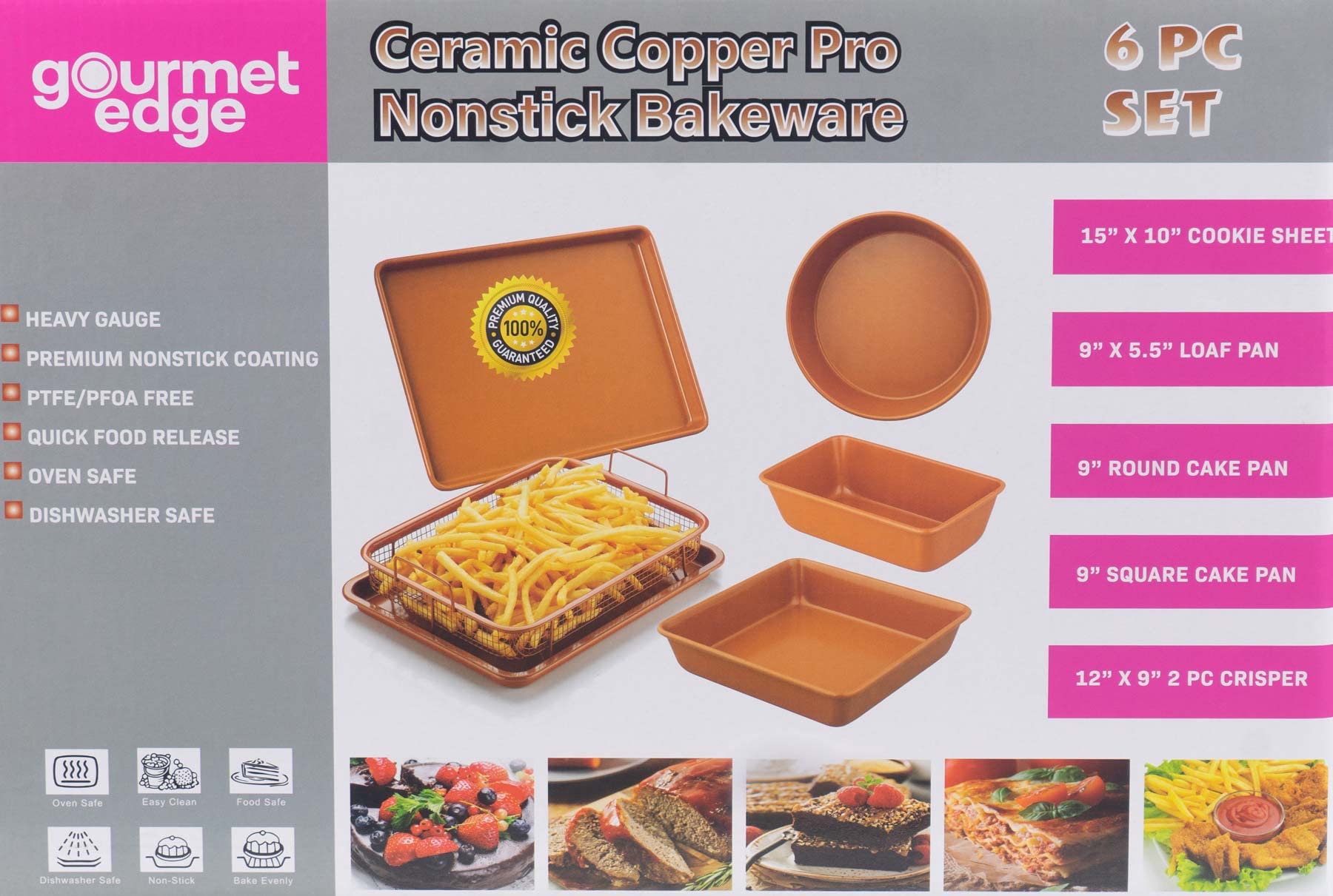 Premium Copper Ceramic Nonstick Bakeware Set - 6-Piece Orange Baking Kit with Pans & Trays for Cookies, Cakes & Bread | Oven Safe & Easy Clean | Perfect for Home Baking, Parties & Gifts (Model 40-4006)
