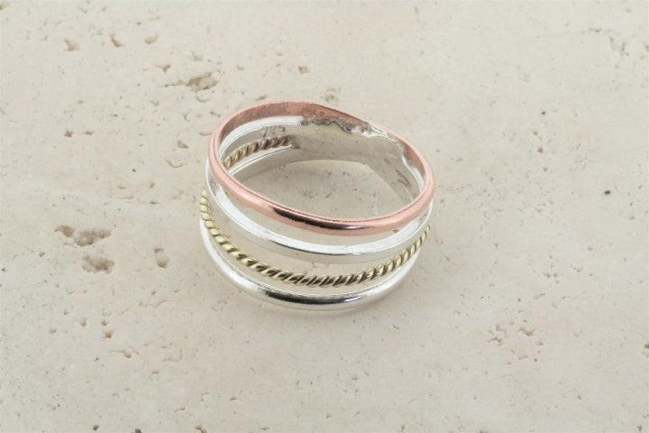 Copper Silver Brass Ring Set - Handmade Boho Stackable Rings for Women - Perfect for Layering, Gift Giving & Everyday Wear