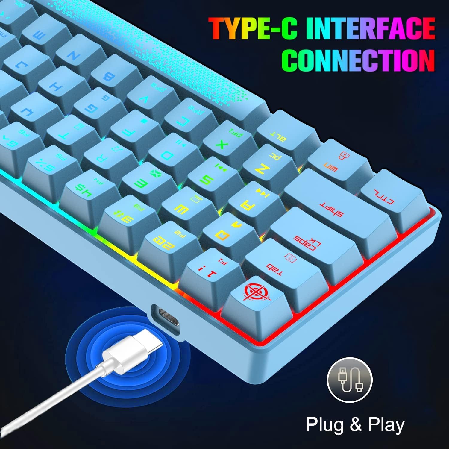 LexonElec KM614 65% RGB Mechanical Keyboard & Mouse Combo for Gaming & Office - Blue Switch