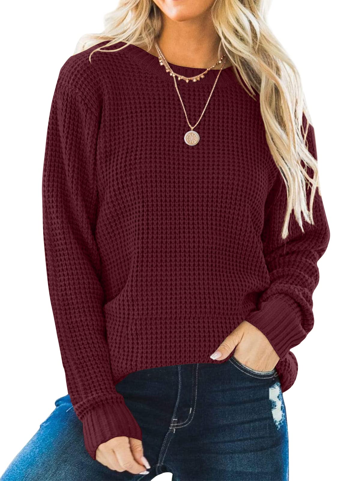 ZESICA Women's Oversized Waffle Knit Sweater - Long Sleeve Crew Neck Pullover Top for Casual Wear | Perfect for Fall Layering, Coffee Dates & Cozy Weekends