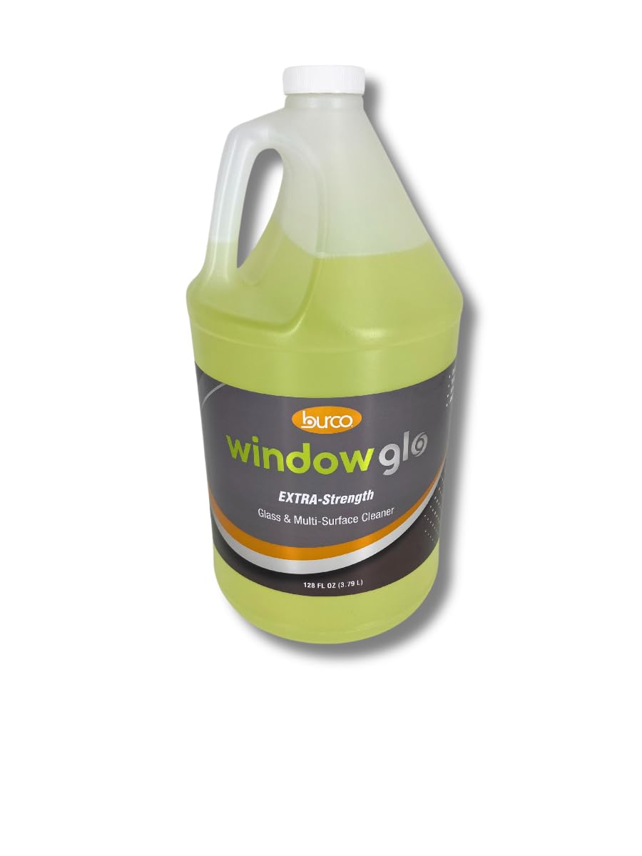 Burco Window Glo Glass & Multi-Surface Cleaner Concentrate - 1 Gallon (4 Pack) - Streak-Free for Windows, Mirrors, Countertops & More