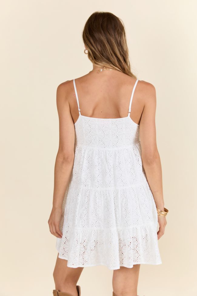 Let's Get Out Of Town White Floral Eyelet Mini Dress - Perfect for Summer Vacations, Beach Getaways & Date Nights