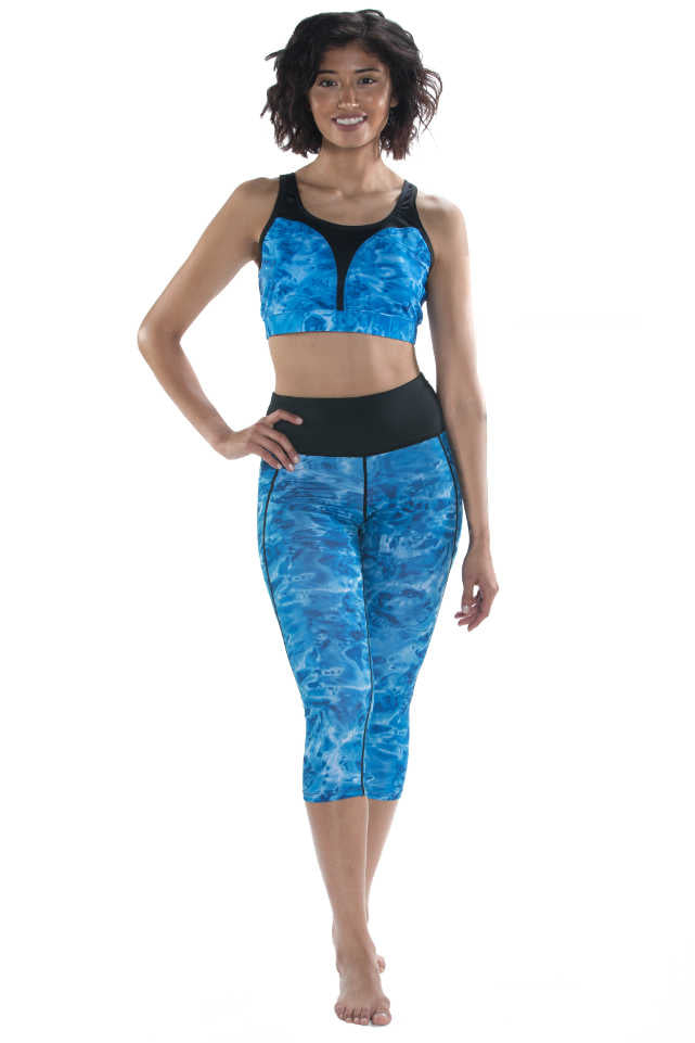Women's High Waist Capri Swim Leggings - Quick Dry Workout Aqua Design for Yoga, Beach & Pool Activities