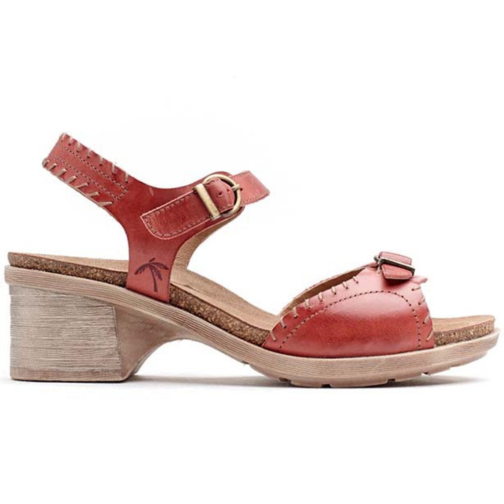 Dromedaris Women's Red Leather Sandals Size 42 - Comfortable Summer Beach Sandals for Walking, Travel & Casual Outfits