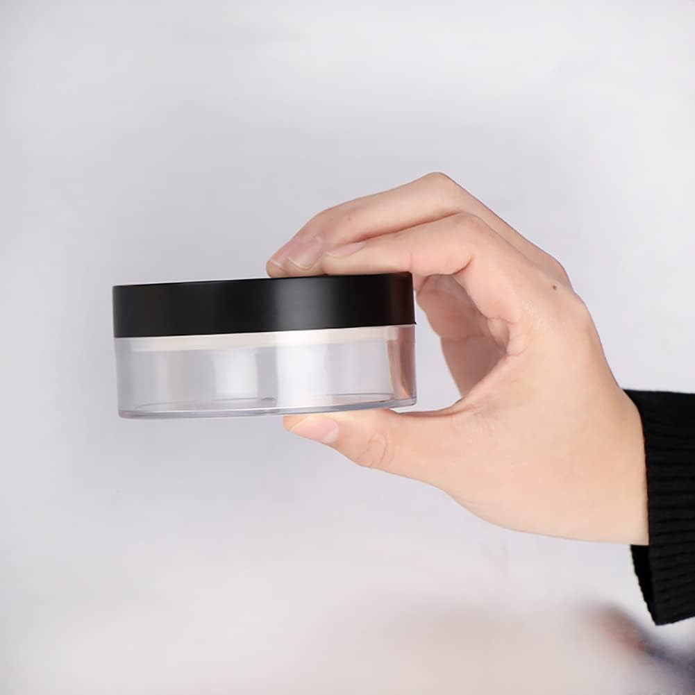 2 Pack Black 50g Empty Plastic Loose Powder Containers - Refillable Cosmetic Powder Jars for Makeup, Travel-Friendly Face Powder Storage Case | Perfect for Travel, Home & Professional Makeup Kits