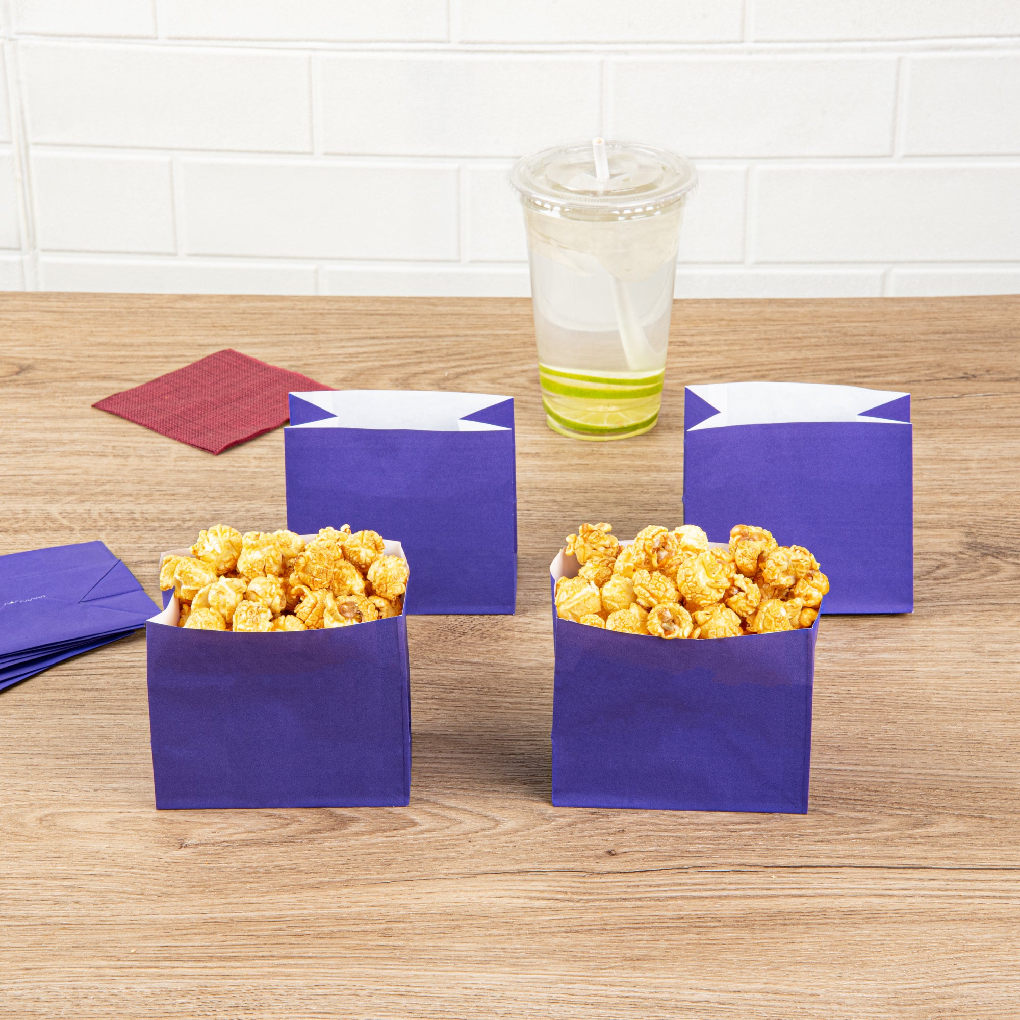 Purple Paper Snack Bags - 4.25 x 2.5 x 3.75 Inches Large Size - 100 Count Box - Perfect for Parties, Picnics & School Lunches