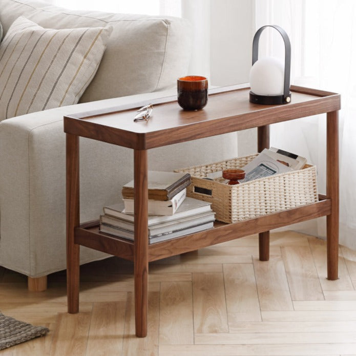 Solid Black Walnut Wood Side Table with Double Layer Storage Shelf - Nightstand, Living Room Accent Table, Bedroom End Table for Home Decor