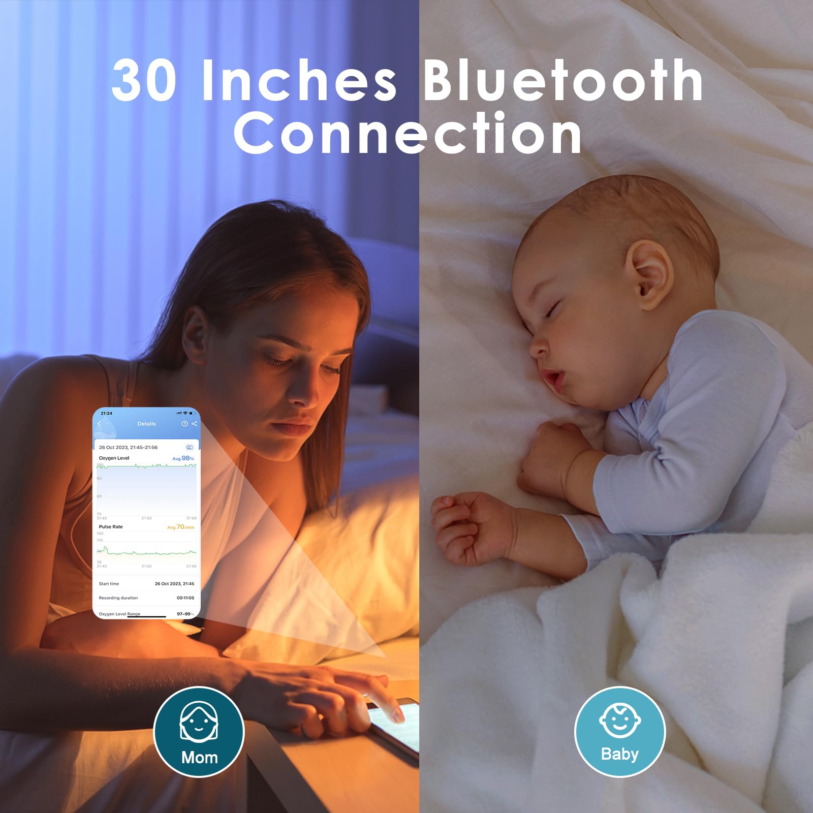 Bluetooth Baby Oxygen Monitor & Pulse Oximeter - Accurate Heart Rate & Oxygen Level Tracker for Infants 0-36 Months with Adjustable Foot Band | Perfect for Newborn Sleep Monitoring & Health Tracking