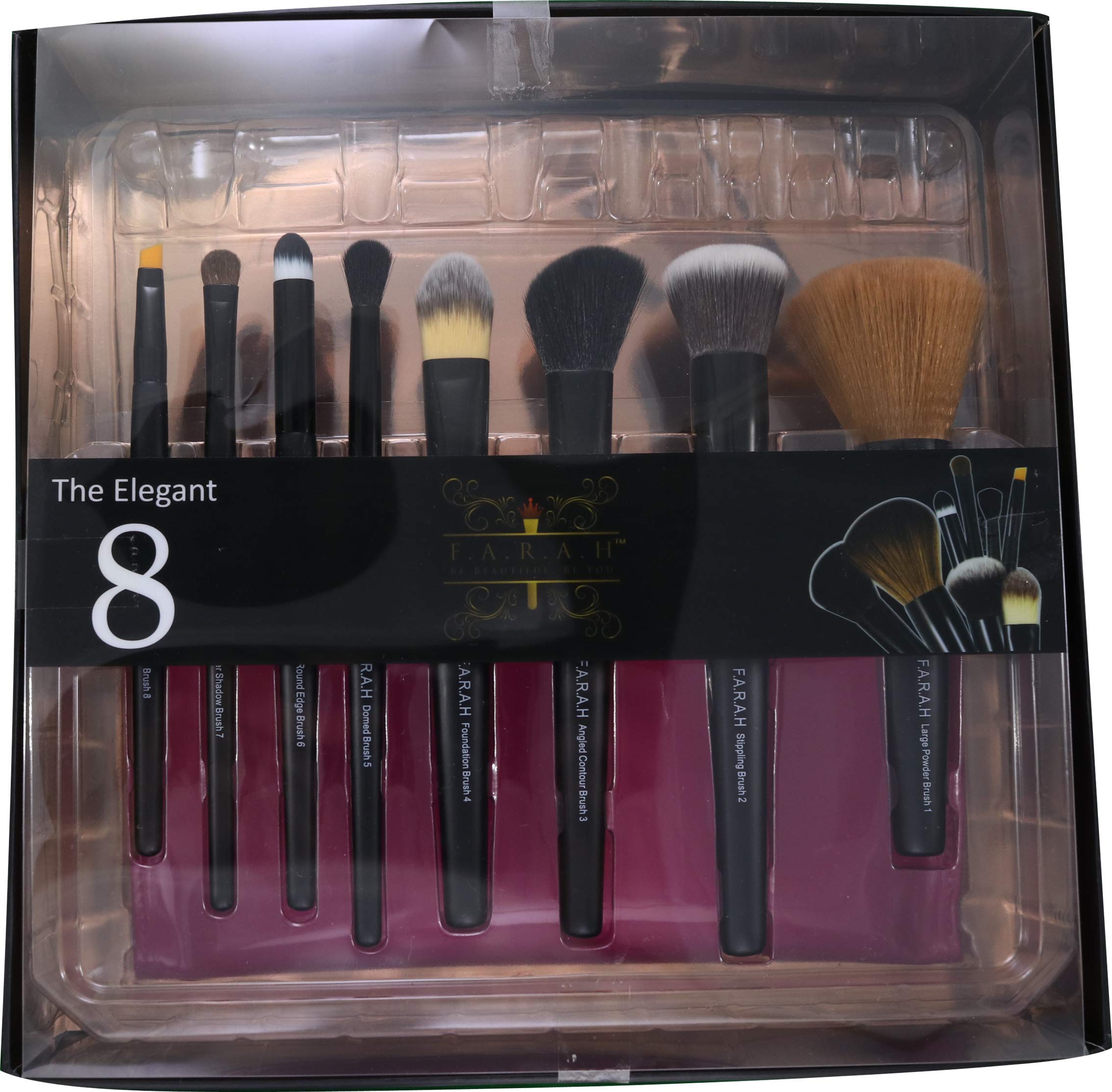 F.A.R.A.H Professional 8-Piece Premium Makeup Brush Set - Soft Synthetic Bristles for Flawless Foundation, Blending & Contouring - Perfect for Everyday Makeup, Travel & Professional Makeup Artists