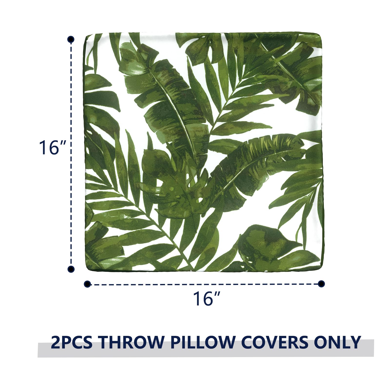16x16 Inch Outdoor Throw Pillow Covers - Pack of 2 Square Patio Cushion Cases, Modern Decorative Back Cushion Covers for Garden Furniture, Farmhouse Couch - Palm Green | Perfect for Patio, Porch & Outdoor Living Spaces