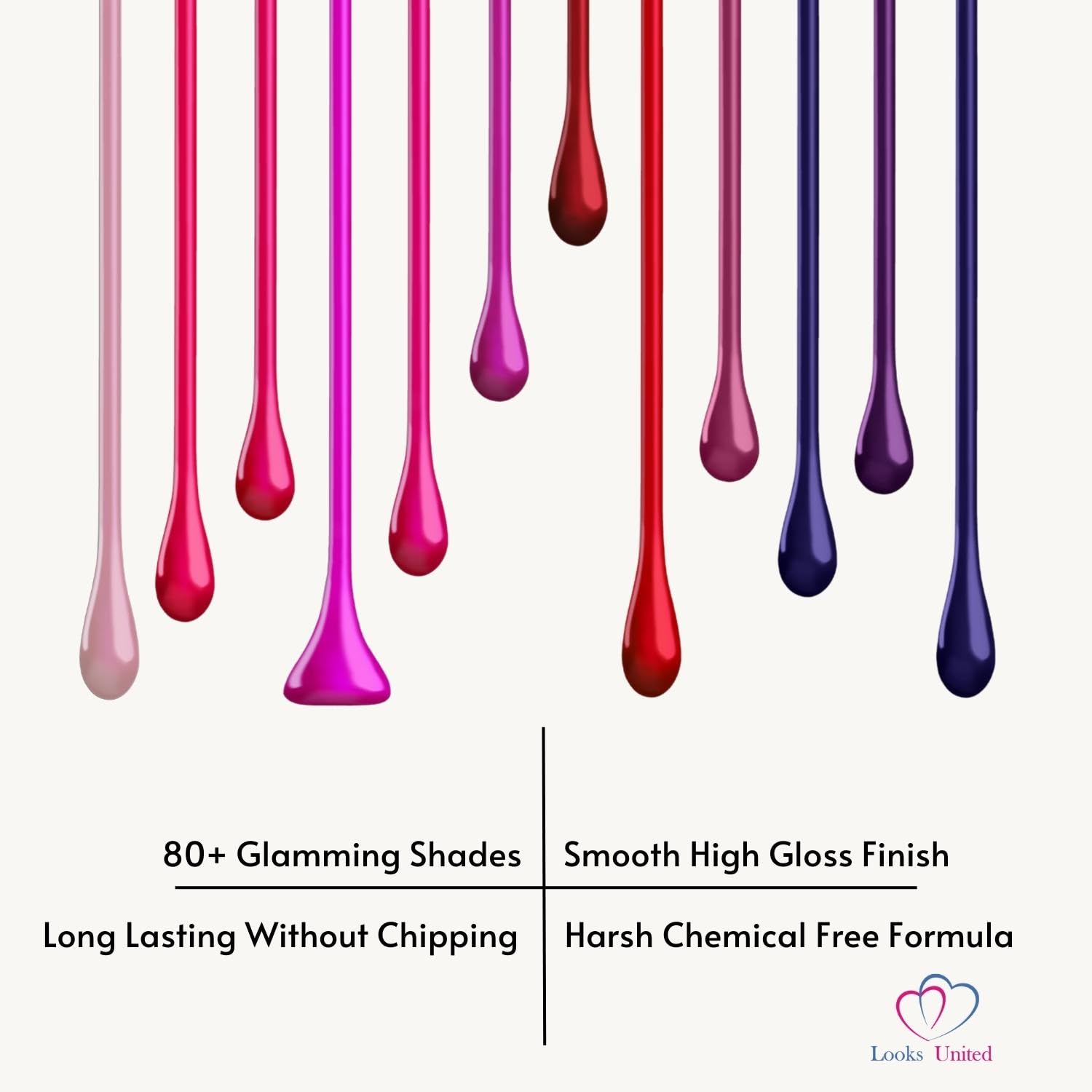 Looks United Smooth High Gloss Nail Polish Set - 6 Pack | Quick Drying, Long Lasting & Non-Toxic Nail Lacquer for Women | Perfect for Manicures, Pedicures & Special Occasions