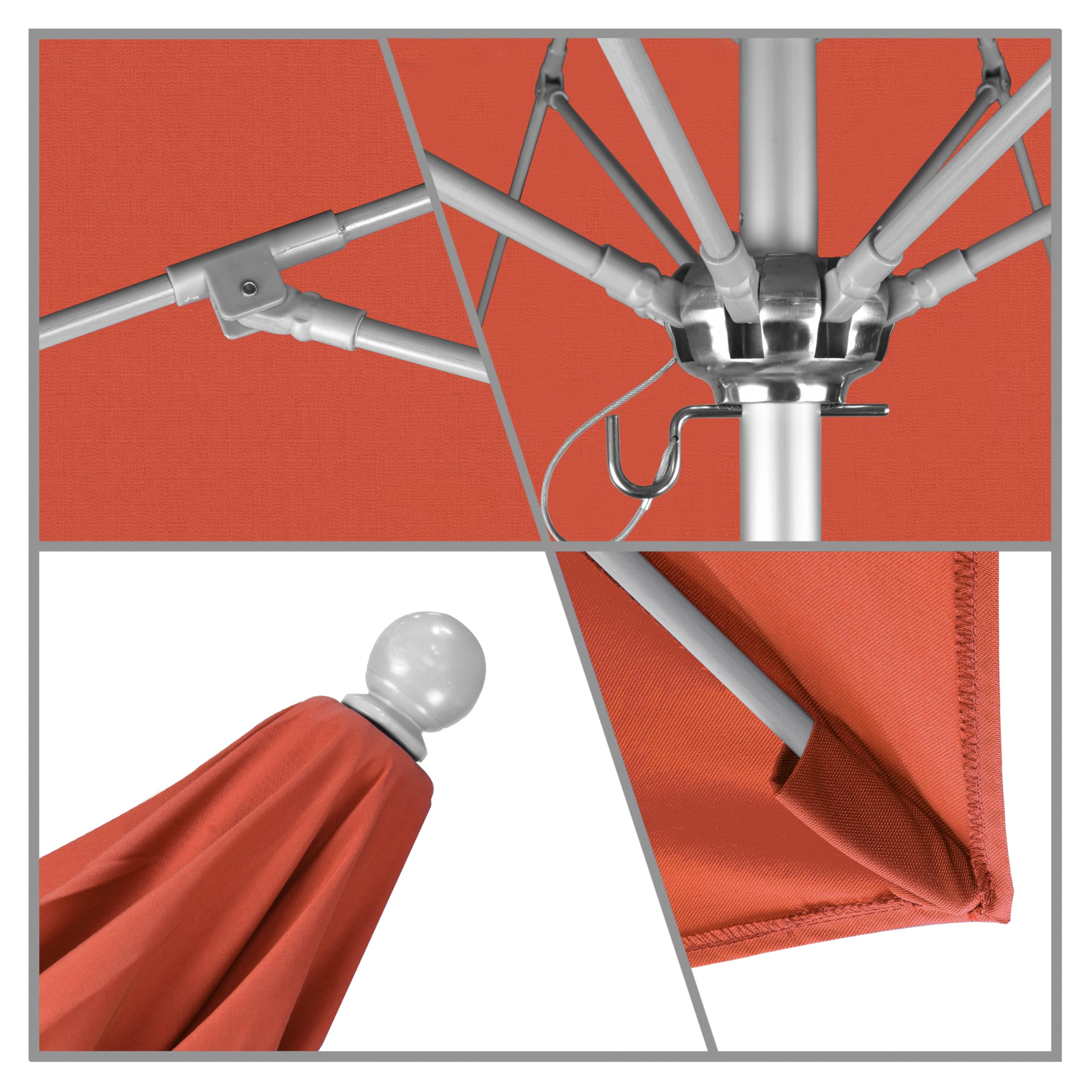 9' Round California Umbrella with Aluminum/Fiberglass Frame - Push Open Patio Umbrella with Silver Pole & Durable Olefin Fabric - Perfect for Poolside, Backyard, and Outdoor Dining Areas