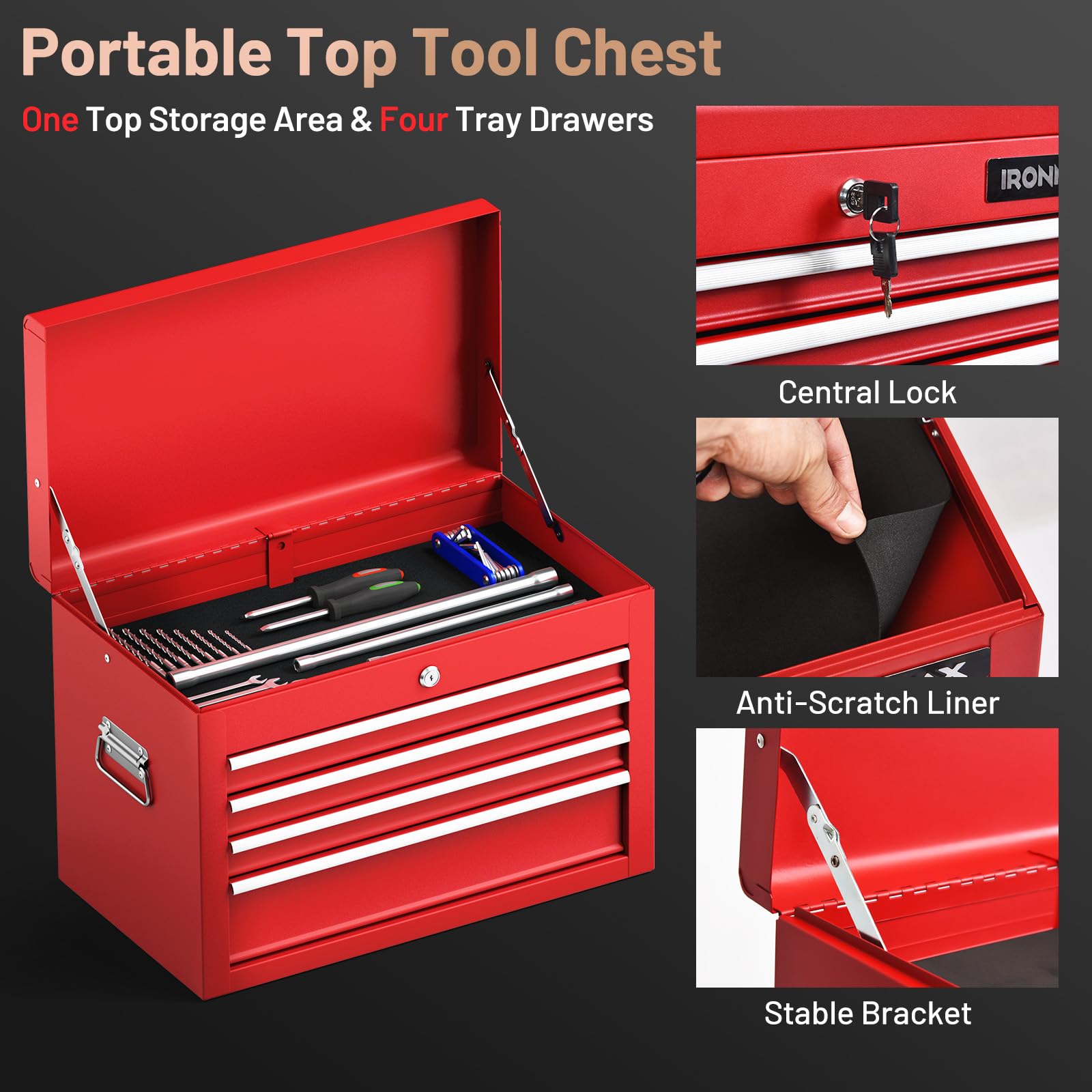 6 Drawer Rolling Tool Chest with Wheels & Lock - 3-in-1 Tool Cabinet with Sliding Drawers & Removable Top Box - Heavy Duty Garage Workshop Tool Storage for Mechanics, DIY & Home Improvement Projects