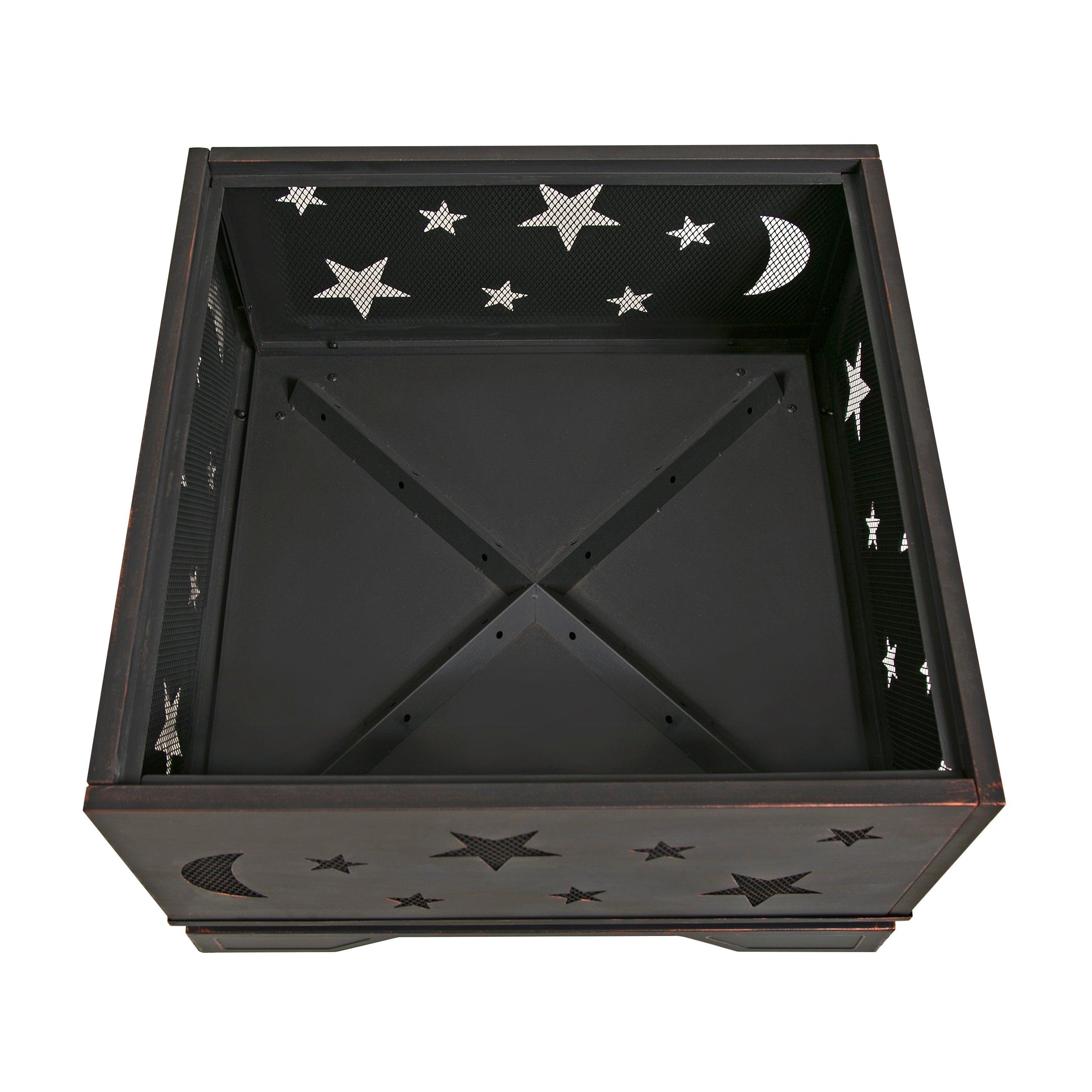 26 Inch Square Fire Pit with BBQ Grill - Outdoor Wood Burning Fire Pit with Poker Tool - Large Fireplace for Patio, Garden, Camping, Backyard & Picnic - Perfect for Bonfires, Roasting Marshmallows & Outdoor Gatherings