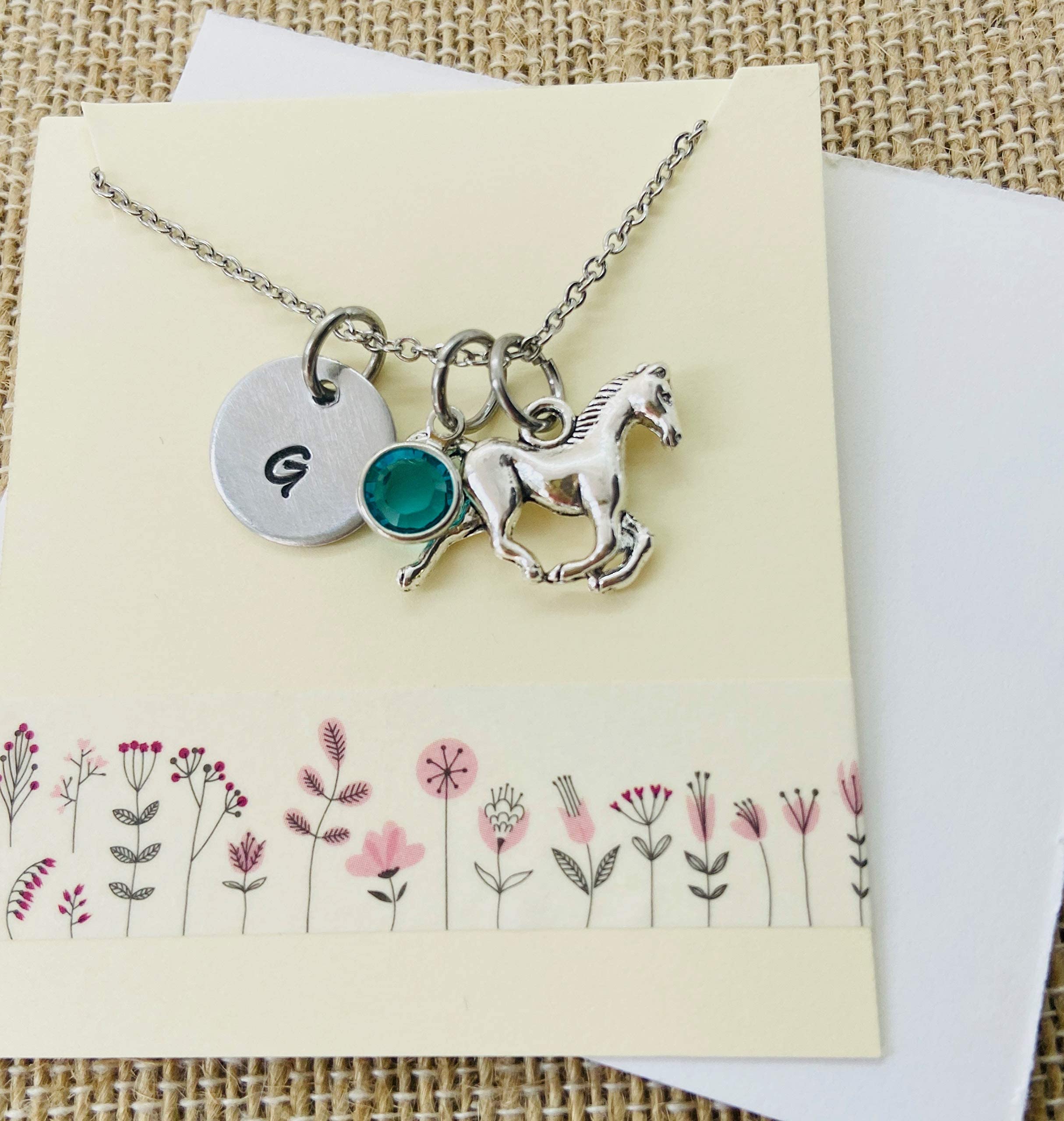 Personalized Horse Charm Initial Necklace with Birthstone - Custom Engraved Equestrian Jewelry for Women - Perfect Gift for Horse Lovers, Riders & Equestrian Enthusiasts - Ideal for Birthdays, Anniversaries & Special Occasions