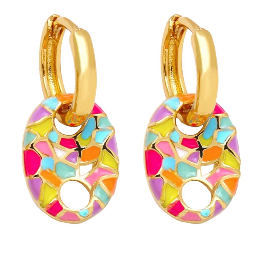 KOOLKING Rainbow Enamel Coffee Bean Hoop Earrings for Women - Polished Gold Hoops with Soda Tab Dangle - Trendy Fashion Jewelry Gift for Girls & Women - Perfect for Casual Wear, Parties & Special Occasions