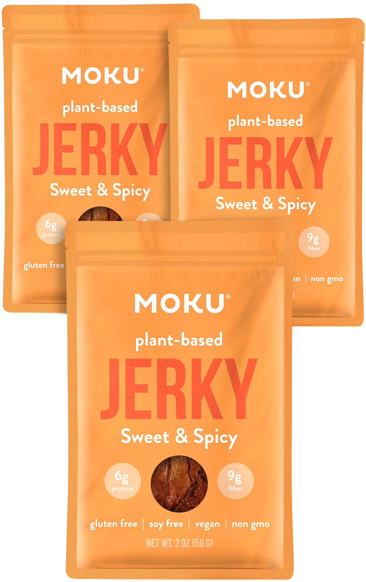 Moku Plant-Based Mushroom Jerky - Sweet & Spicy Vegan Beef Jerky (3 Pack) | Gluten Free, Soy-Free, Non-GMO Healthy Snacks | No Artificial Sweeteners | 2.0 Oz Each | Perfect for Hiking, Road Trips & Keto Diet