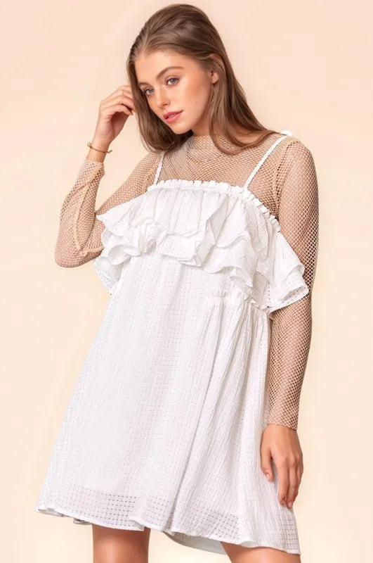 Stylish Jacquard Checker Print Ruffled Resort Dress for Women - Perfect for Beach Vacations, Summer Parties & Tropical Getaways