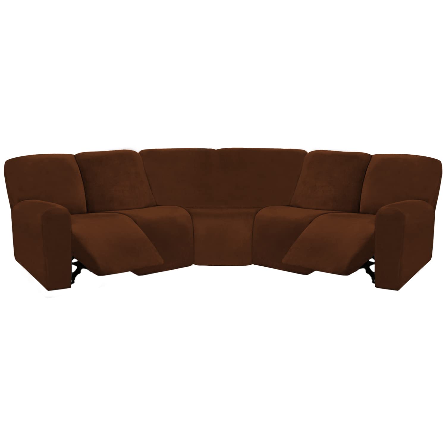 ULTICOR 7-Piece L-Shaped Sectional Sofa Cover - Velvet Stretch Reclining Couch Covers for 5-Seat Sofa, Thick Soft Washable Fabric (Chocolate Brown) - Perfect for Living Room, Home Theater & Family Gatherings
