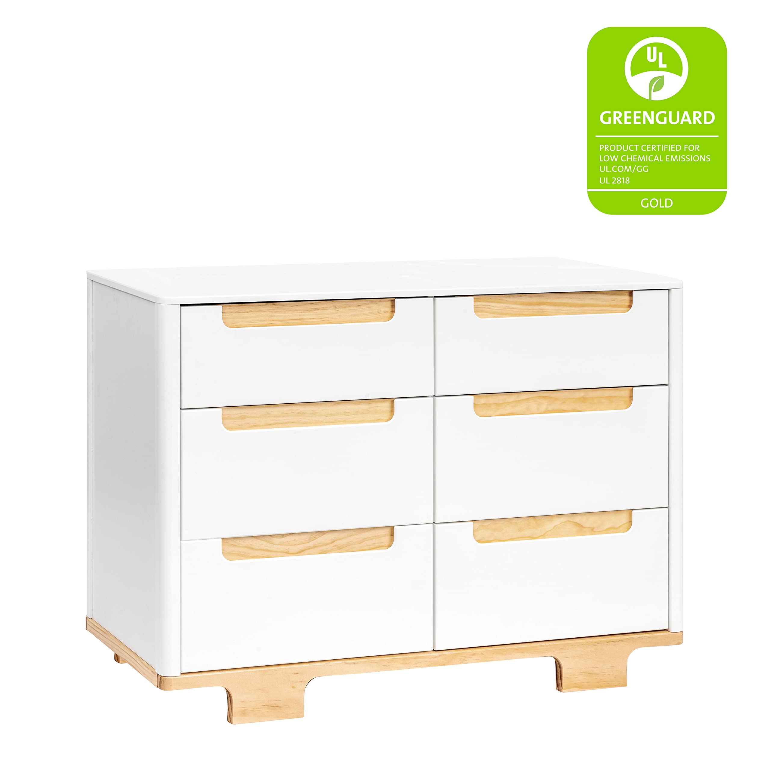 Babyletto Yuzu 6-Drawer Dresser - White & Natural Wood Nursery Dresser, Greenguard Gold Certified for Baby Safety | Perfect for Nursery Organization & Kids' Room Storage