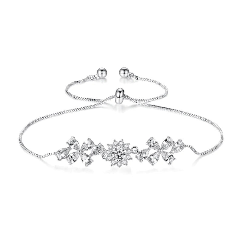Elegant Silver Floral Crystal Bracelet for Bridesmaids - Perfect for Weddings, Prom & Formal Events | 7489