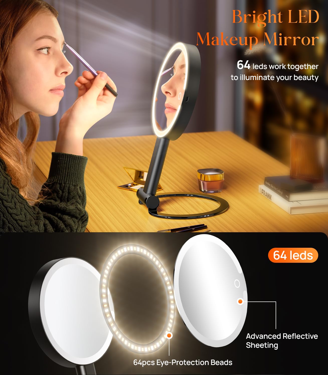 10X Magnifying Travel Mirror with Light - Rechargeable LED Makeup Mirror for Travel & Home