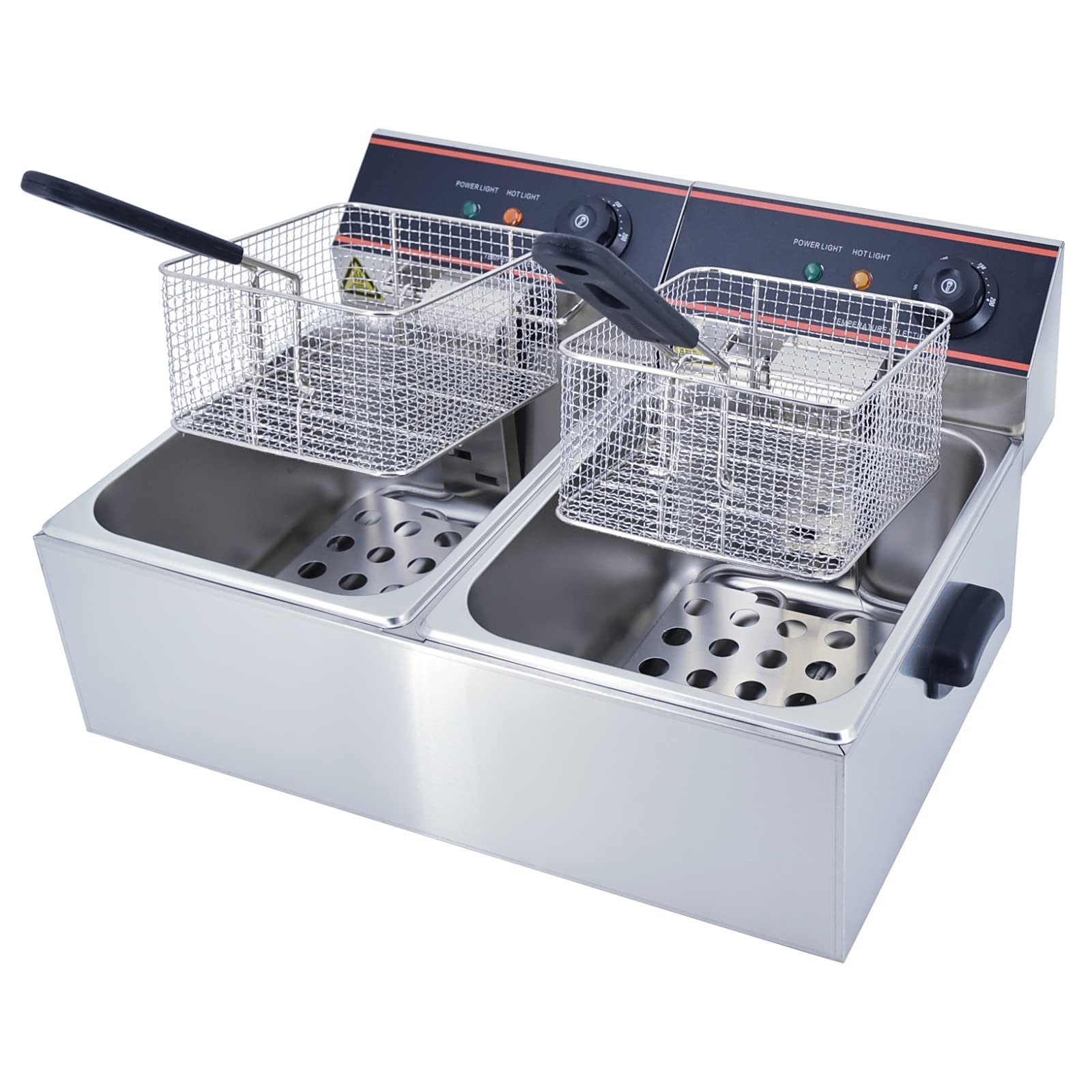 Commercial Dual Tank Electric Deep Fryer 12L - Stainless Steel Countertop Deep Fryer with 2 Baskets & Handles - Large Capacity Restaurant Kitchen Equipment for Fried Chicken, Fish, Donuts & More