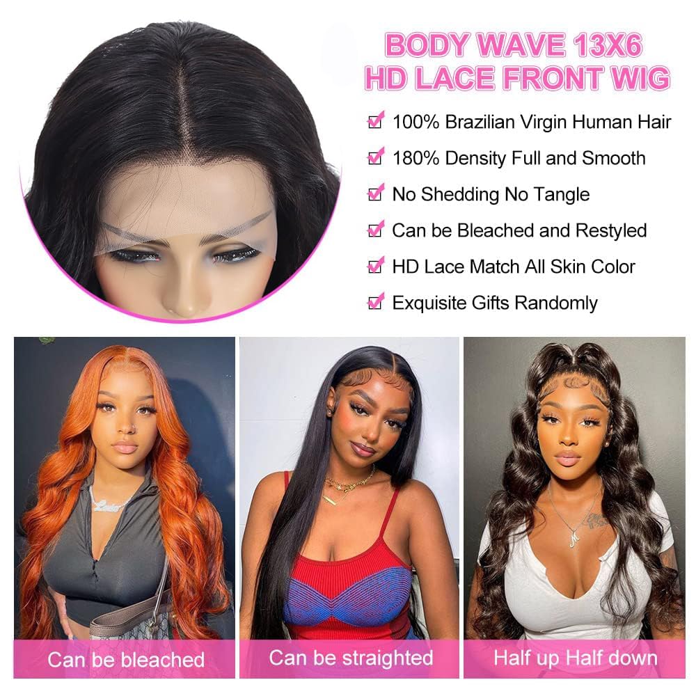13x6 Body Wave Lace Front Wigs Human Hair - Brazilian Virgin Hair 28 Inch HD Lace Frontal Wigs for Women with Pre-Plucked Hairline & Baby Hair | Perfect for Daily Wear, Parties & Special Occasions