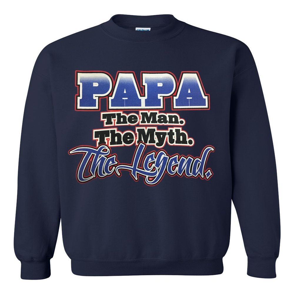 Fresh Tees® Papa The Man The Myth The Legend Sweater - Comfortable & Stylish Pullover for Dads, Grandpas & Father Figures - Perfect for Holidays, Birthdays & Family Gatherings
