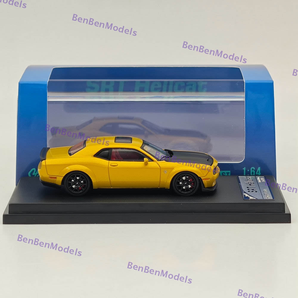 1:64 Scale SH Dodge SRT Hellcat Diecast Model Car with Opening Hood - Limited Edition Collectible Yellow Muscle Car for Display & Racing Enthusiasts