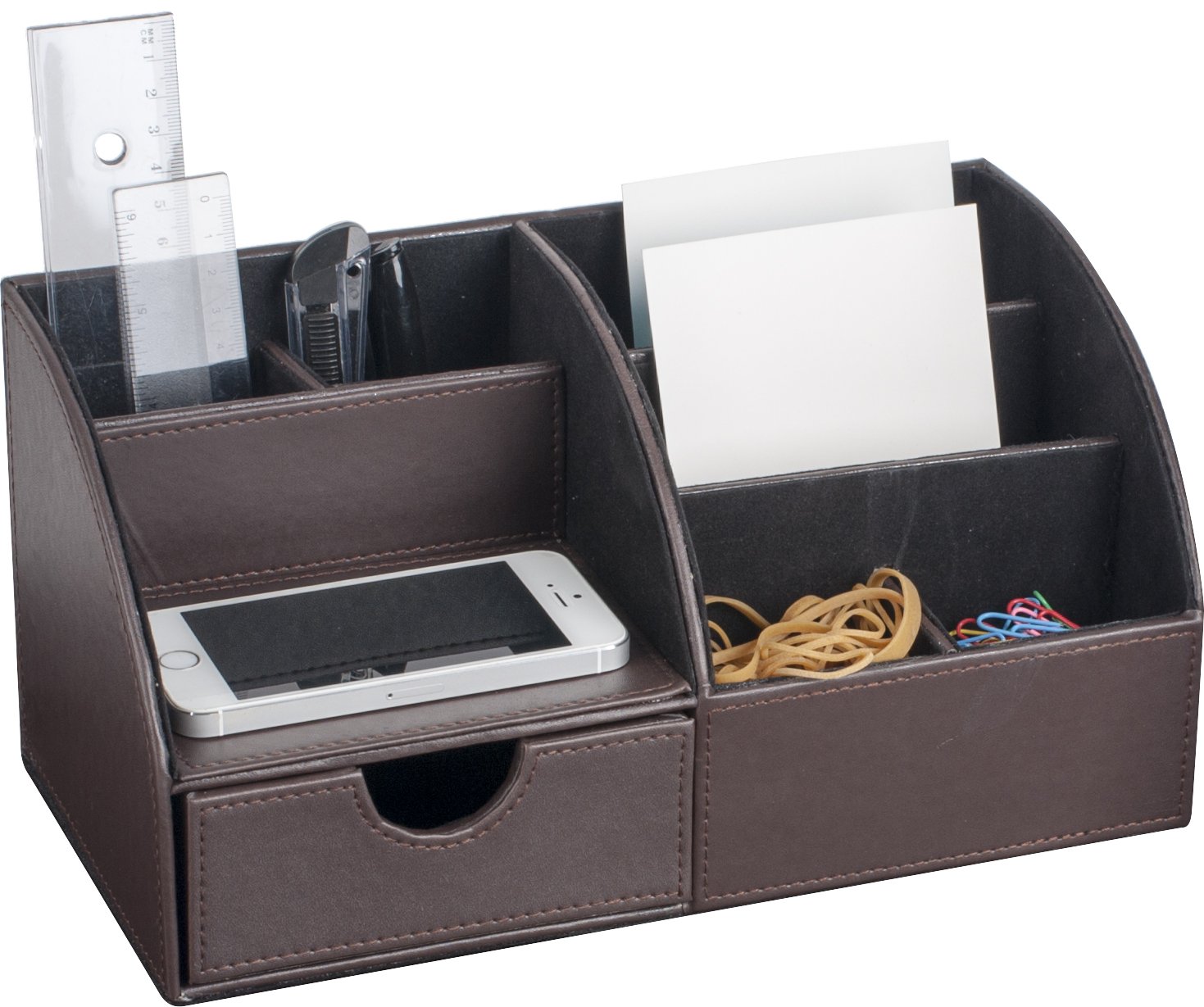 Premium Large PU Leather Pencil Case & Desk Organizer - Brown | Multi-Purpose Stationery Holder for School, Office & Home Organization