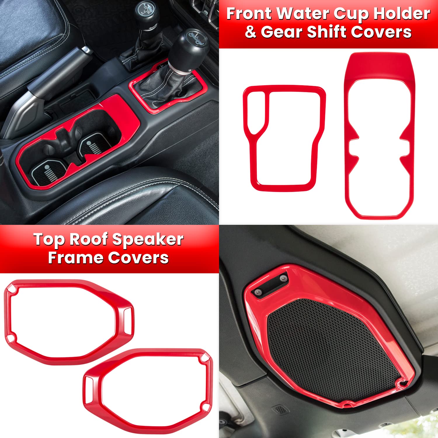 23PCS Full Interior Trim Kit for Jeep Wrangler JL JLU & Gladiator JT (2018-2023) - Steering Wheel, Door Handles, AC Vents, Cup Holders, Reading Lights, Headlight Switch Covers - Red Accent Upgrade - Perfect for Off-Road Enthusiasts & Custom Car Modifications