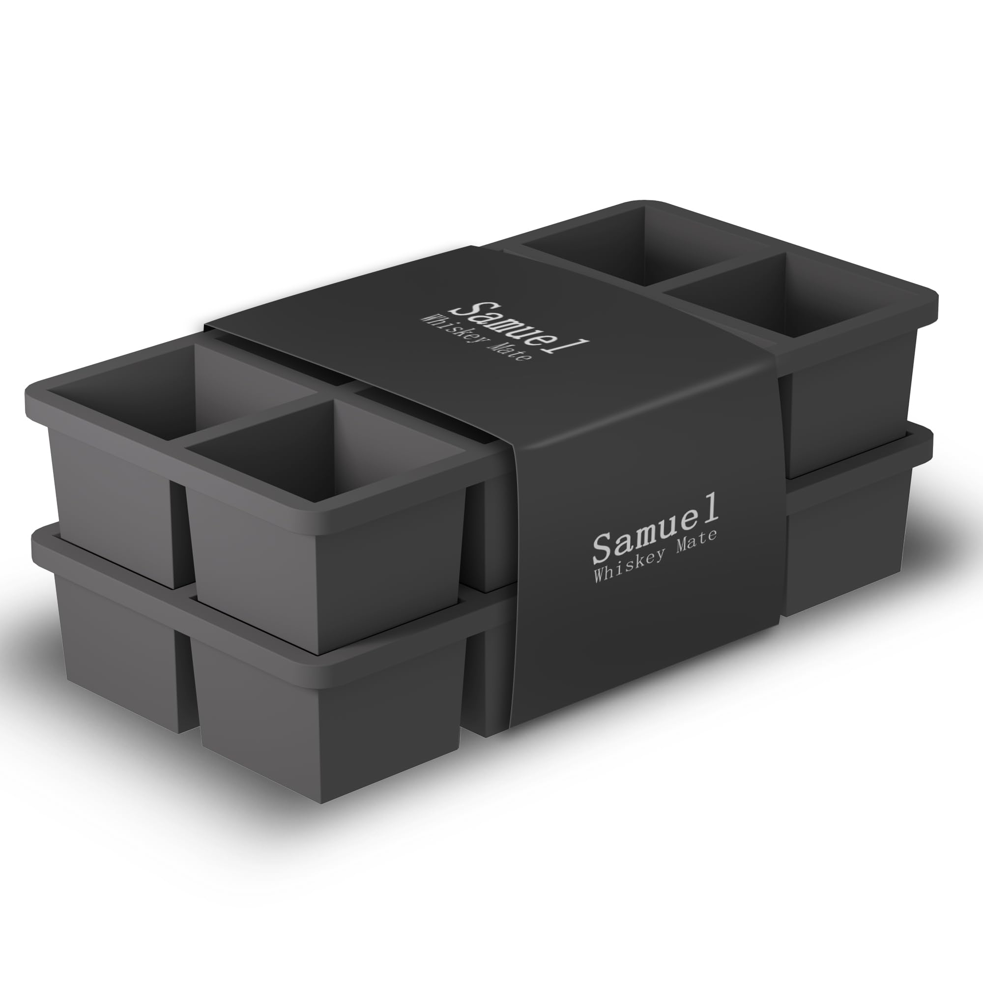 Samuelworld Large Silicone Ice Cube Tray Molds (2-Pack) - 2 Inch Big Food Grade Flexible Ice Trays with 8 Cavities for Easy Release Slow Melting Ice - Perfect for Whiskey, Cocktails, Christmas Gifts & Home Bar Accessories - Black