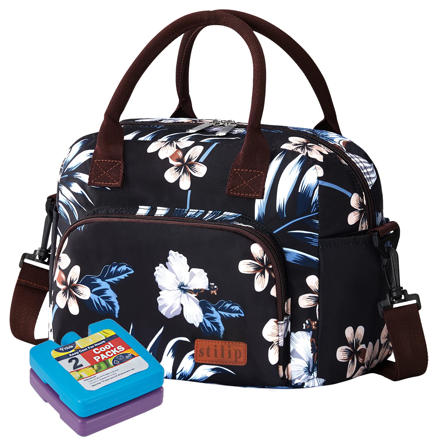 **Siltamu Insulated Lunch Bag for Women with 2 Ice Packs & Adjustable Shoulder Strap - Reusable Lunch Box for Office, School, Work, or Picnics (Lily Design)**    **Usage Scenarios:** Perfect for keeping meals fresh at work, school, outdoor picnics, or daily commutes.