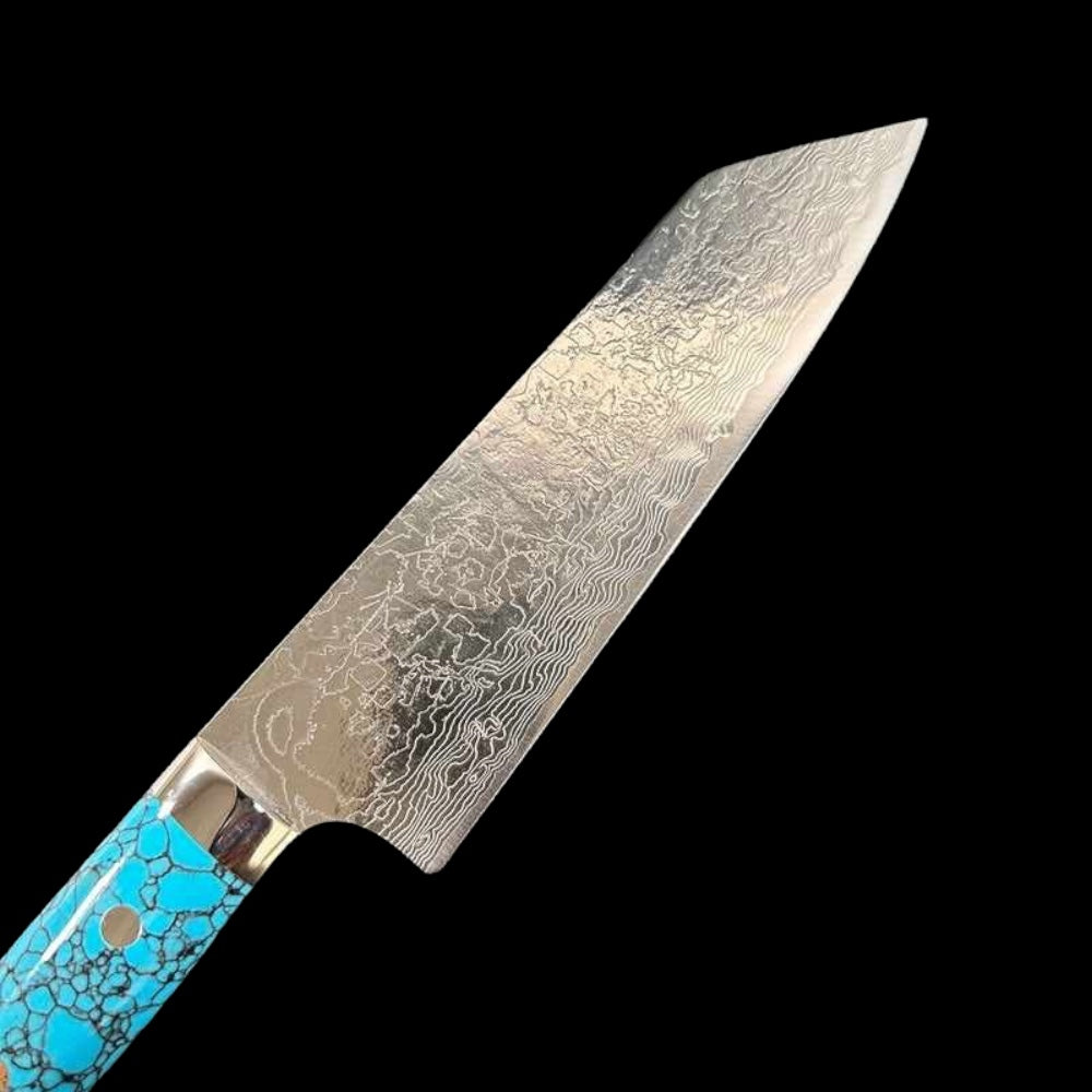 Takeshi Saji R2 Diamond Damascus 180mm Bunka Knife with Turquoise Handle - Premium Japanese Kitchen Knife for Slicing, Dicing & Precision Cooking
