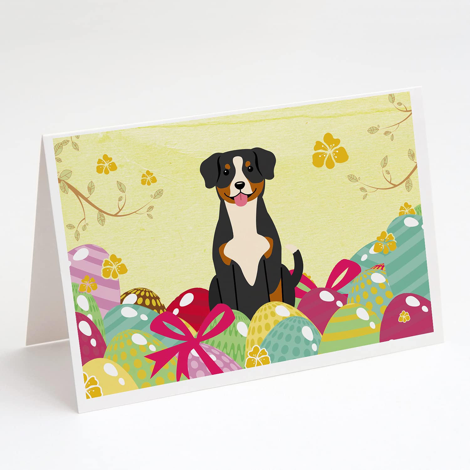 Easter Eggs Entlebucher Blank Greeting Cards - Pack of 8 A7 Size 5x7 Note Cards with Envelopes | Whimsical Design for Easter Celebrations, Holiday Greetings & Special Occasions