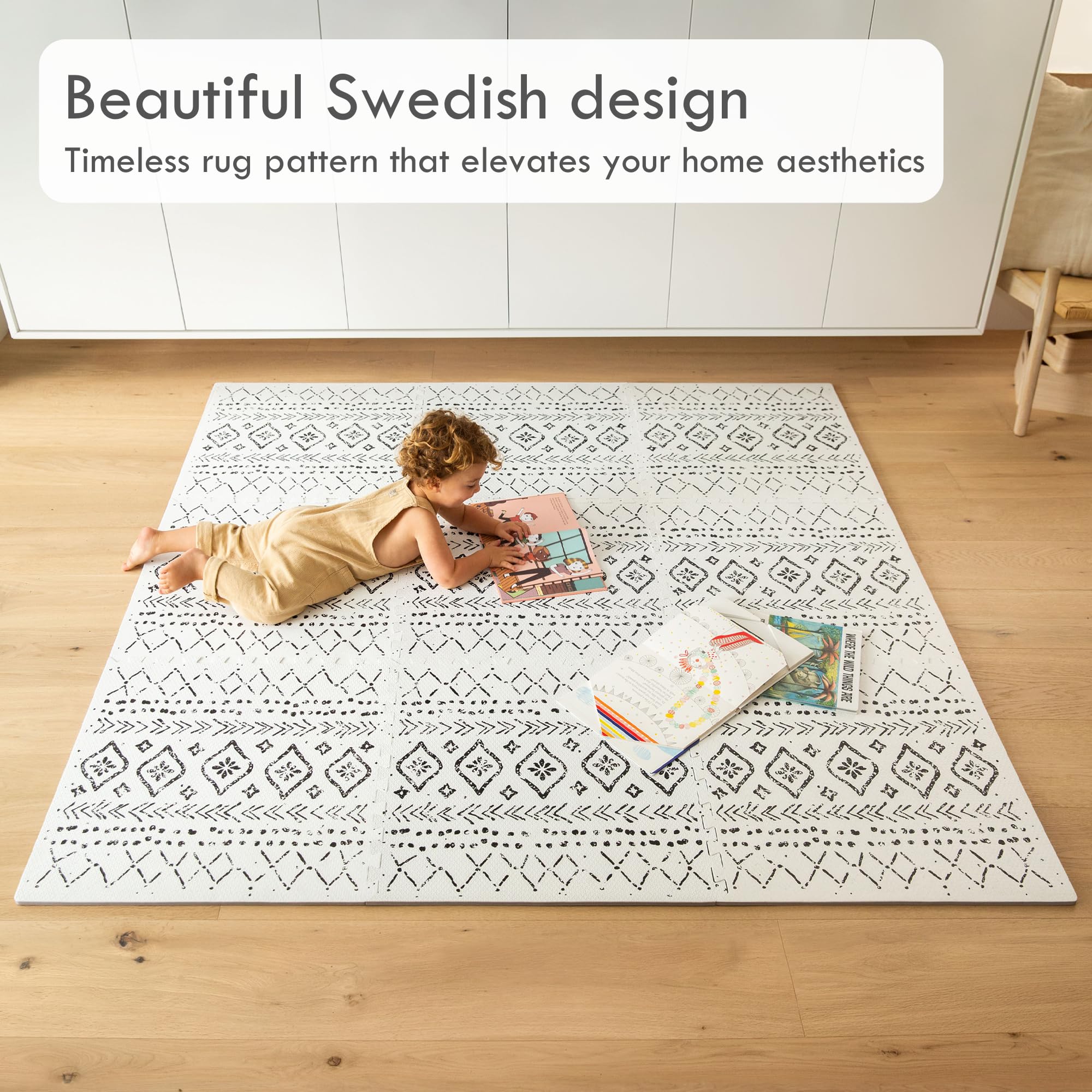 Lillefolk Baby Foam Play Mat - Non-Toxic Interlocking Tiles for Kids & Toddlers | 8x6ft Soft Floor Mat for Nursery, Playroom & Daycare | Perfect for Tummy Time, Crawling & Learning Activities (Boho Style)