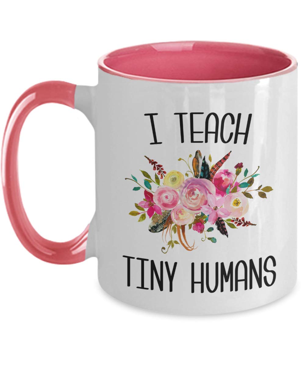 Funny Preschool Teacher Gift - 11 oz Floral Coffee Mug for Pre K Educators | Hollywood & Twine Teaching Tiny Humans Accent Cup | Perfect for Classroom, Teacher Appreciation, or Daily Coffee Breaks