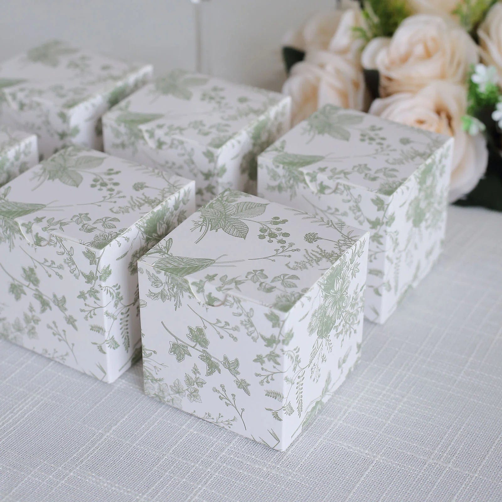 25 Pack 3x3 Inch Square Floral Printed Favor Gift Boxes - White - Perfect for Wedding Favors, Party Decorations and Small Gift Packaging