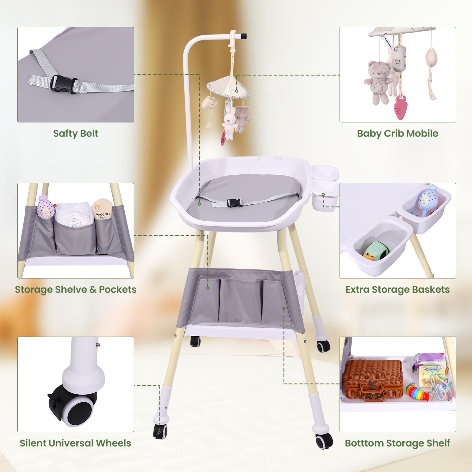 **Adjustable Baby Changing Table with Storage Rack & Nursery Organizer – Safe Diaper Changing Station for Newborns & Infants – Perfect for Nursery, Bedroom, or Daycare**