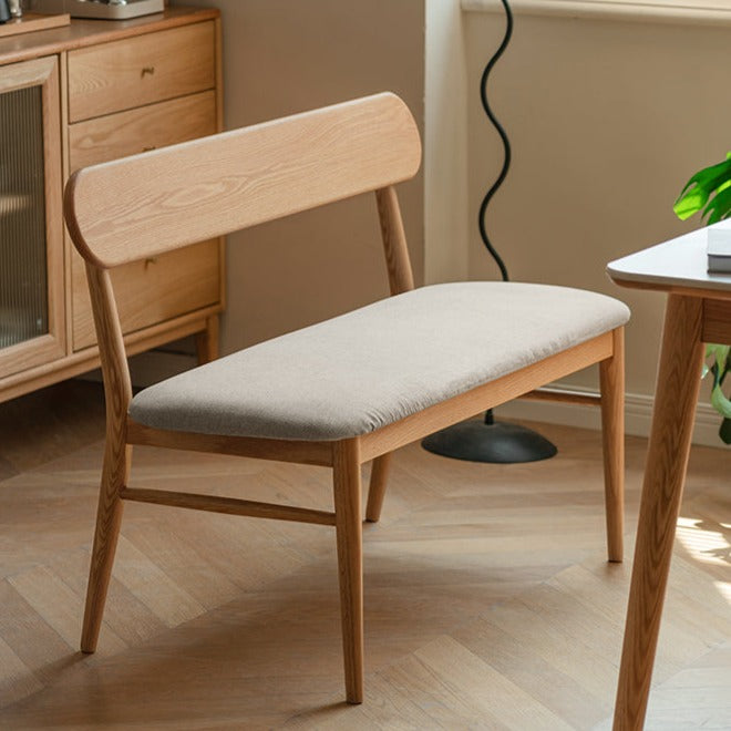 Solid Oak Wood Bench with Soft Cushion and Backrest - Durable Long Seating for Entryway, Dining Room, or Bedroom